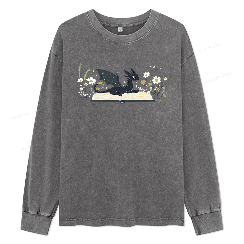 Pagewings Dragon Book Unisex Washed Long Sleeve T-shirt