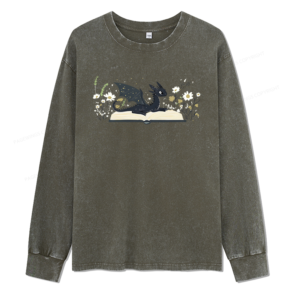 Pagewings Dragon Book Unisex Washed Long Sleeve T-shirt