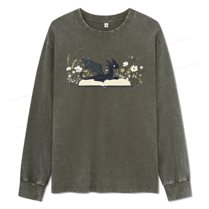 Pagewings Dragon Book Unisex Washed Long Sleeve T-shirt