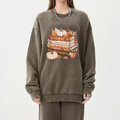 Pagewings Thanksgiving Fall Pumpkin Unisex Washed Sweatshirt