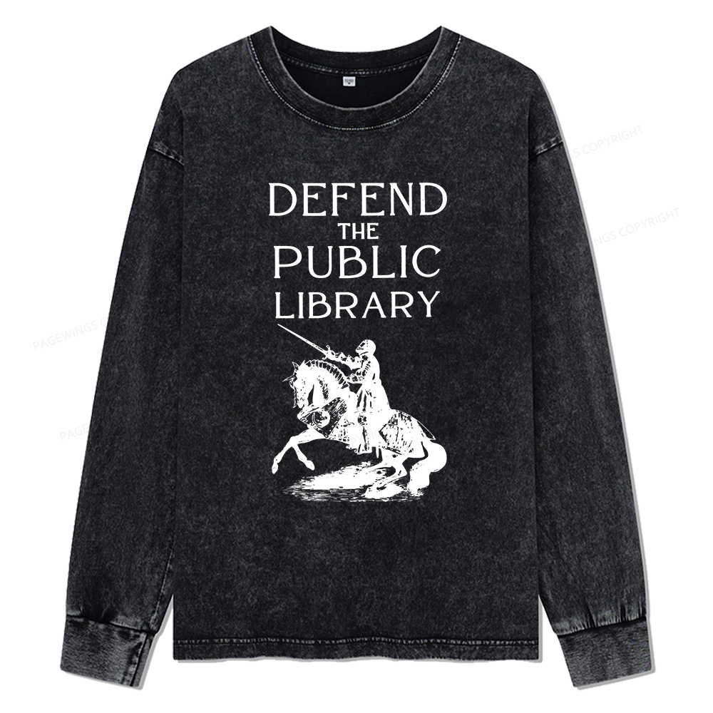 Pagewings Defend The Public Library Unisex Washed Long Sleeve T-shirt
