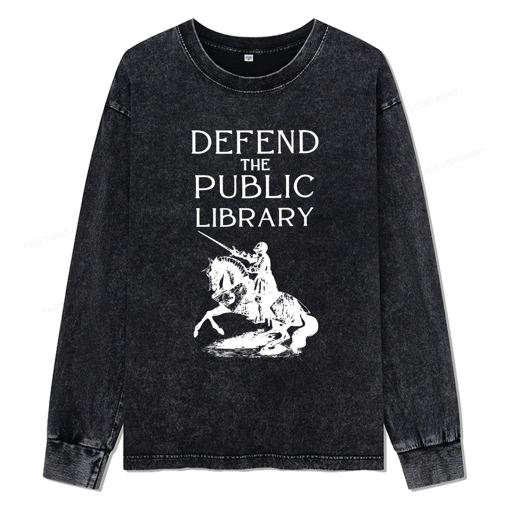 Pagewings Defend The Public Library Unisex Washed Long Sleeve T-shirt