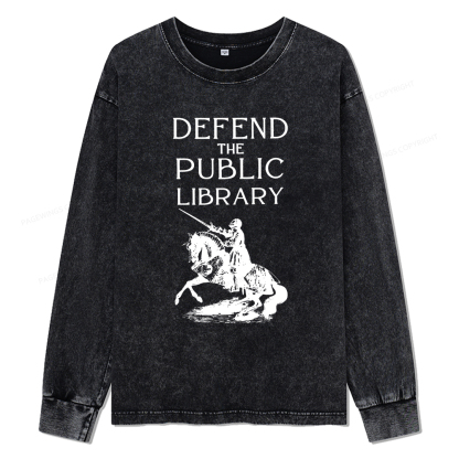 Pagewings Defend The Public Library Unisex Washed Long Sleeve T-shirt