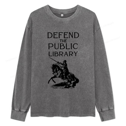 Pagewings Defend The Public Library Unisex Washed Long Sleeve T-shirt