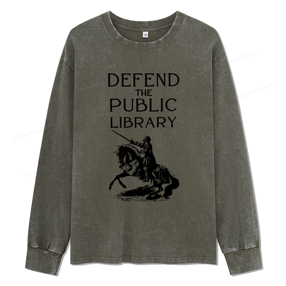 Pagewings Defend The Public Library Unisex Washed Long Sleeve T-shirt