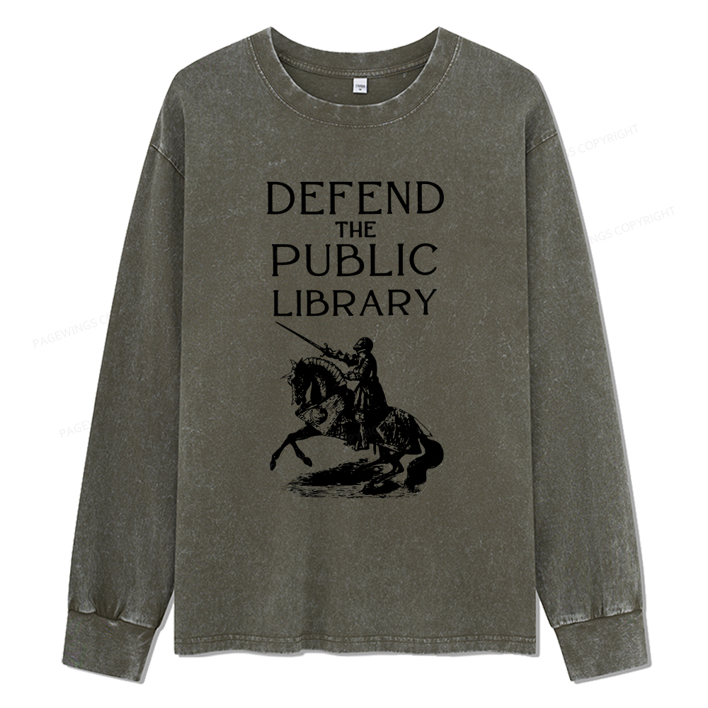 Pagewings Defend The Public Library Unisex Washed Long Sleeve T-shirt