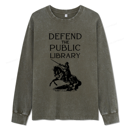 Pagewings Defend The Public Library Unisex Washed Long Sleeve T-shirt