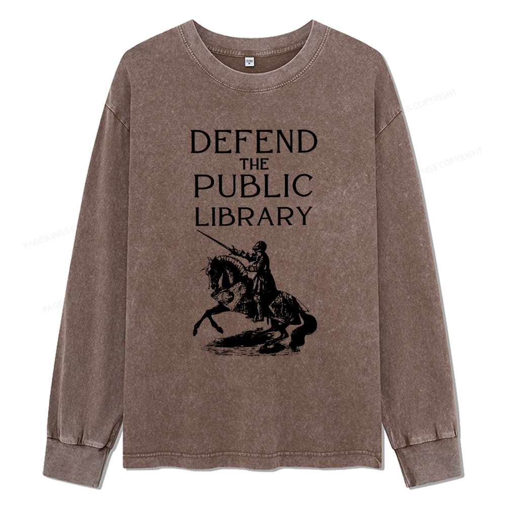 Pagewings Defend The Public Library Unisex Washed Long Sleeve T-shirt