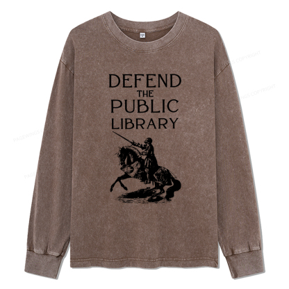 Pagewings Defend The Public Library Unisex Washed Long Sleeve T-shirt