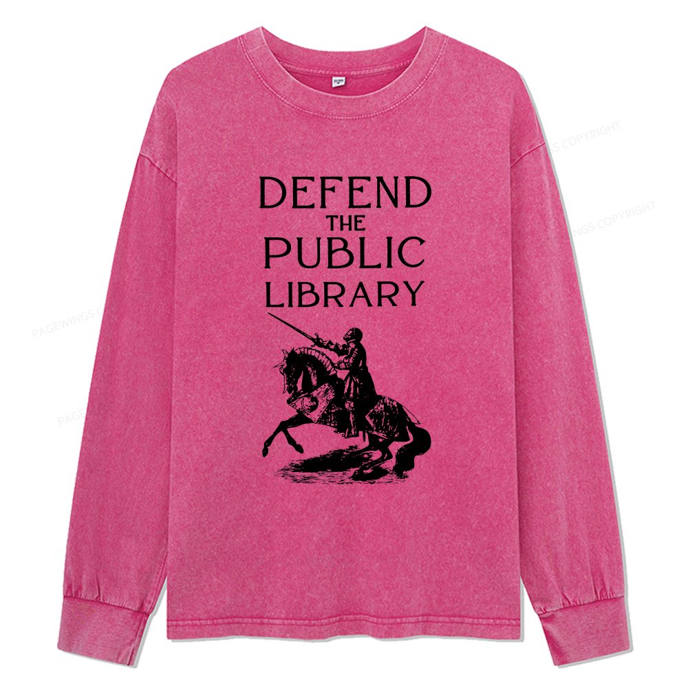 Pagewings Defend The Public Library Unisex Washed Long Sleeve T-shirt