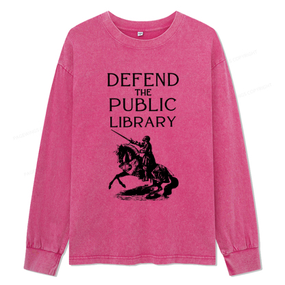 Pagewings Defend The Public Library Unisex Washed Long Sleeve T-shirt