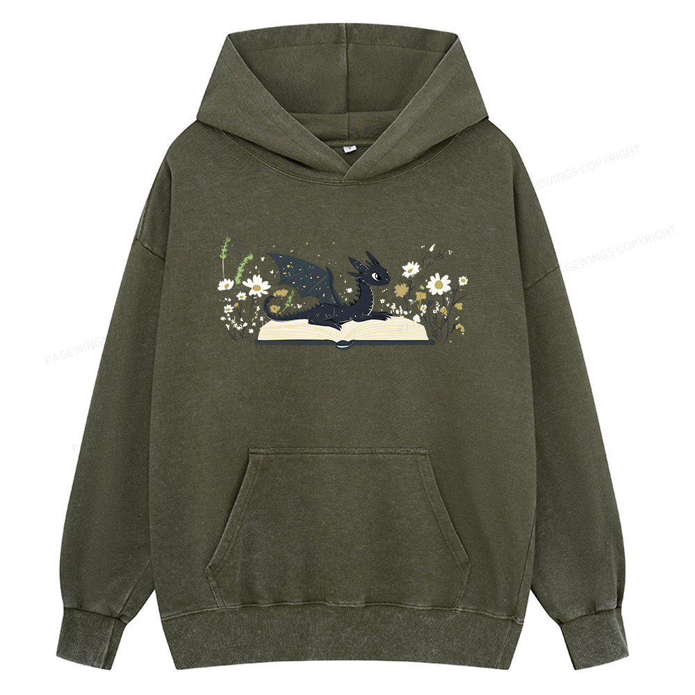 Pagewings Dragon Book Unisex Washed Hoodie
