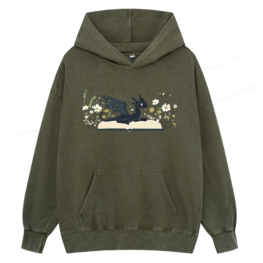 Pagewings Dragon Book Unisex Washed Hoodie