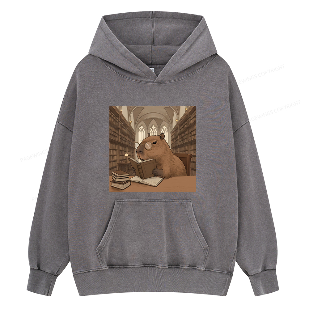 Pagewings The Reader Capybara Unisex Washed Hoodie