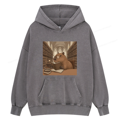 Pagewings The Reader Capybara Unisex Washed Hoodie