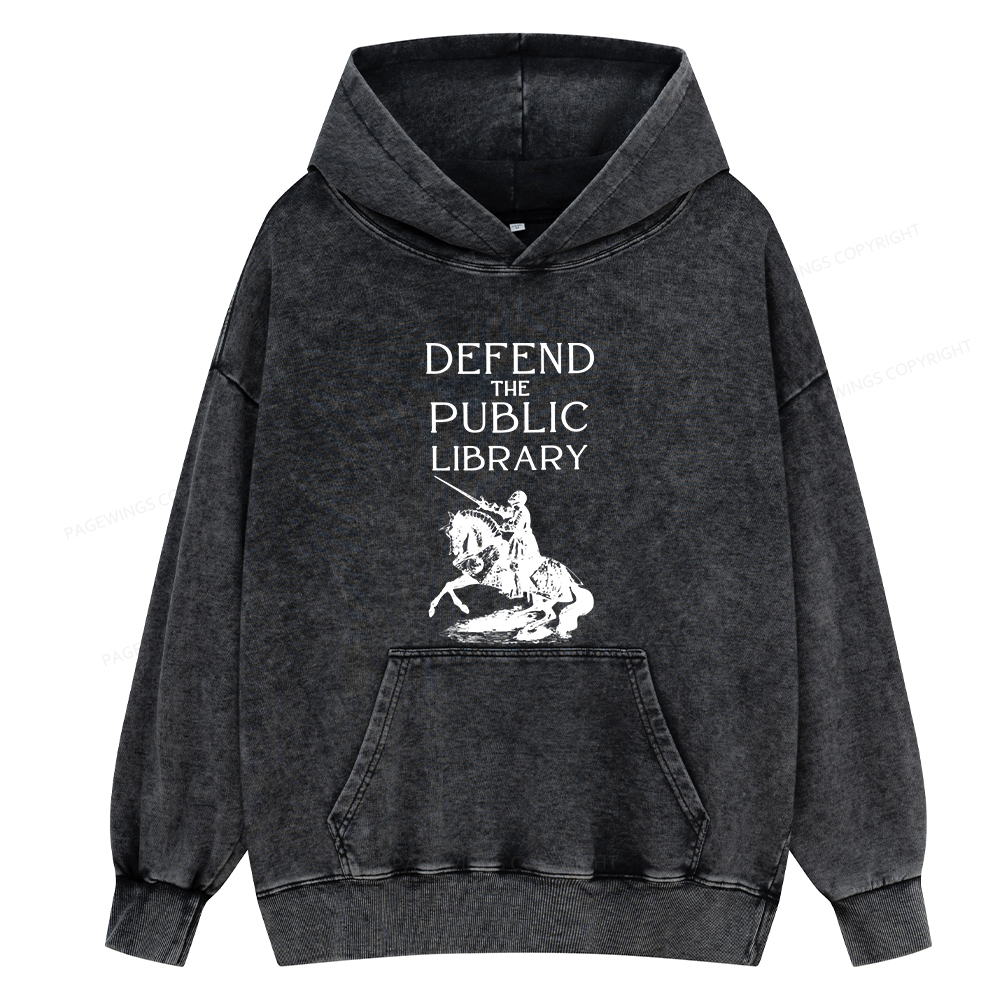 Pagewings Defend The Public Library Unisex Washed Hoodie