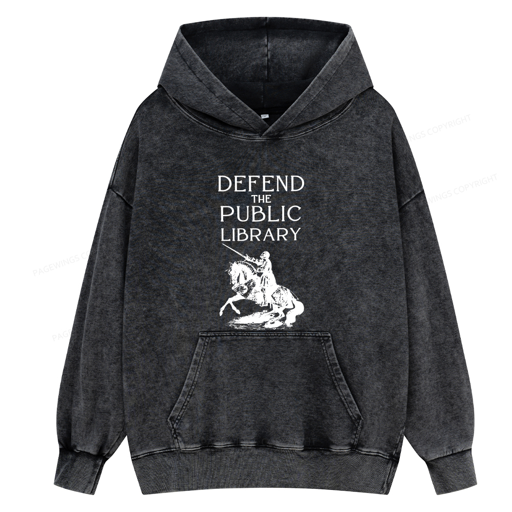 Pagewings Defend The Public Library Unisex Washed Hoodie