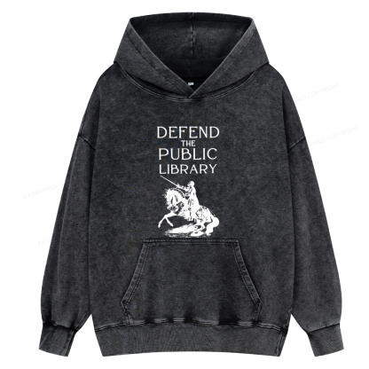 Pagewings Defend The Public Library Unisex Washed Hoodie