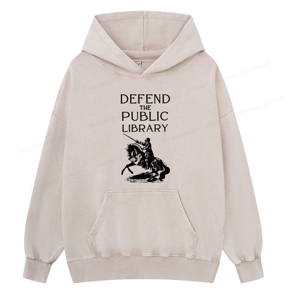 Pagewings Defend The Public Library Unisex Washed Hoodie