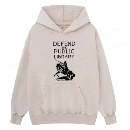 Pagewings Defend The Public Library Unisex Washed Hoodie