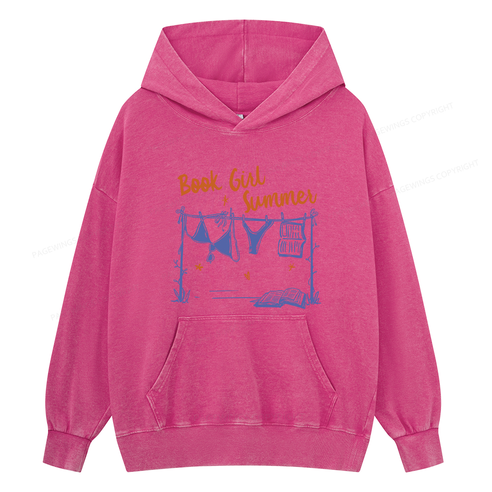 Pagewings Book Girl Summer Bookish Unisex Washed Hoodie
