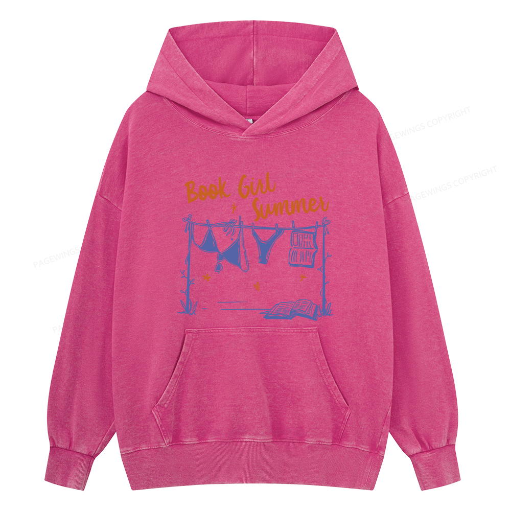 Pagewings Book Girl Summer Bookish Unisex Washed Hoodie