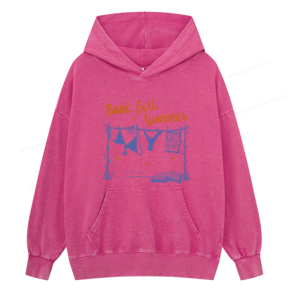 Pagewings Book Girl Summer Bookish Unisex Washed Hoodie