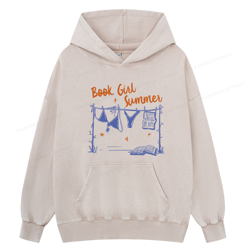 Pagewings Book Girl Summer Bookish Unisex Washed Hoodie