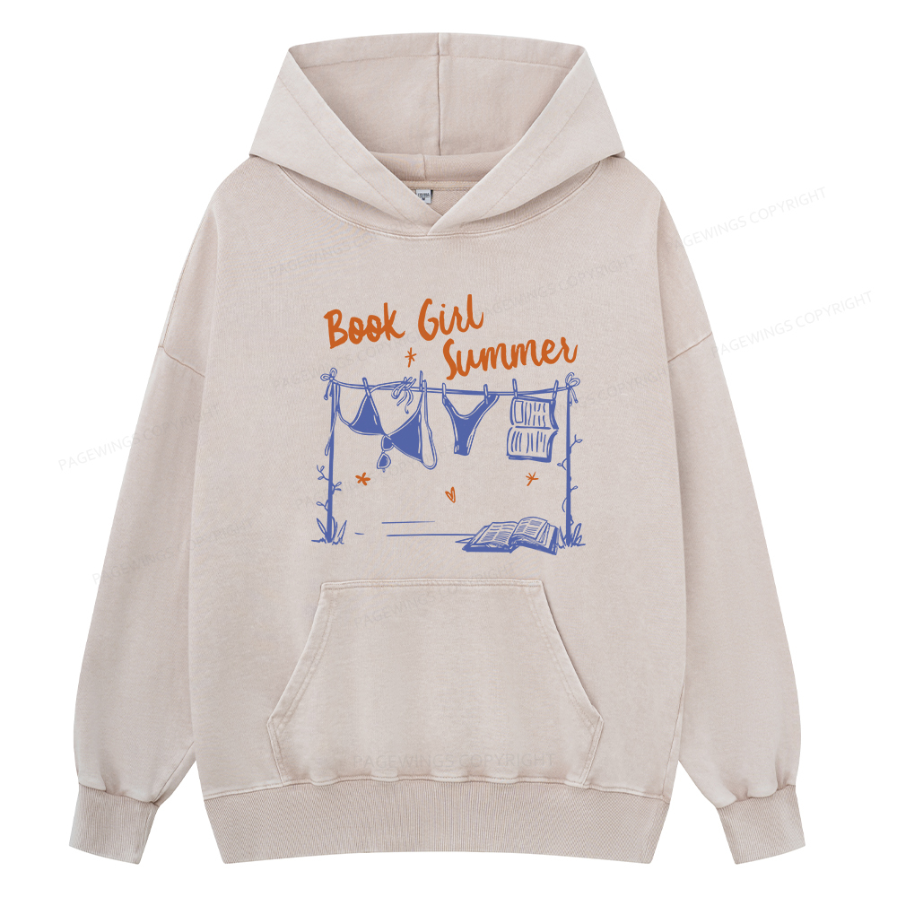 Pagewings Book Girl Summer Bookish Unisex Washed Hoodie