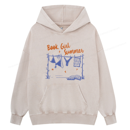 Pagewings Book Girl Summer Bookish Unisex Washed Hoodie