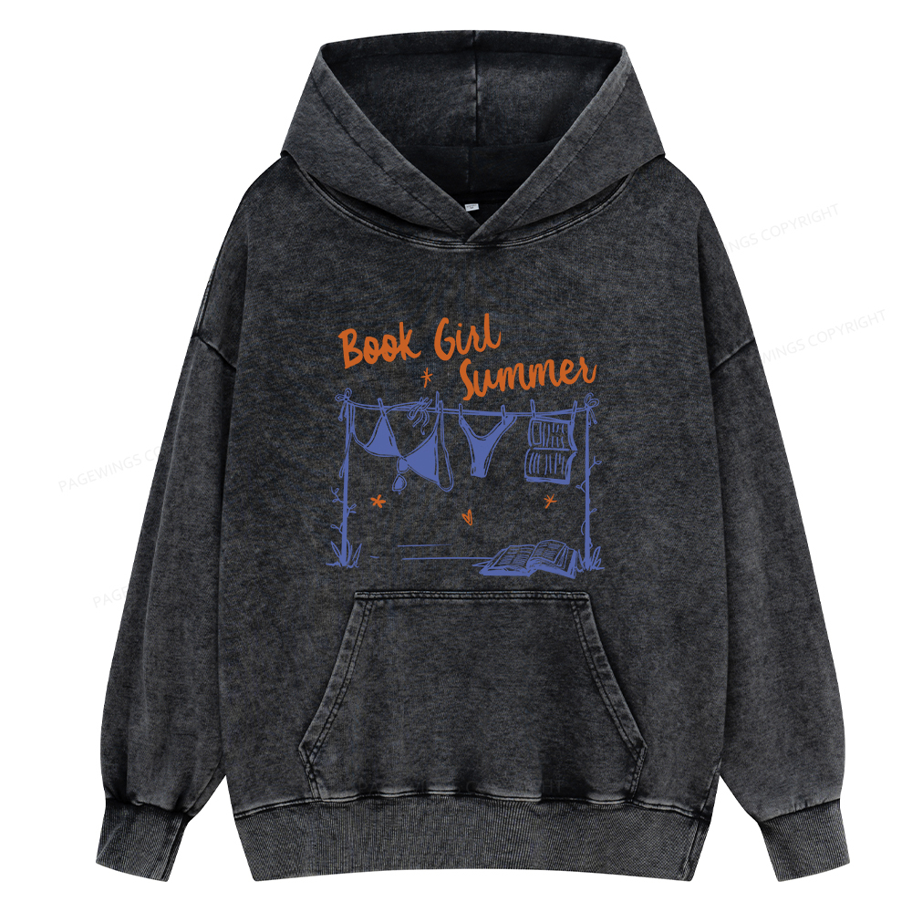 Pagewings Book Girl Summer Bookish Unisex Washed Hoodie