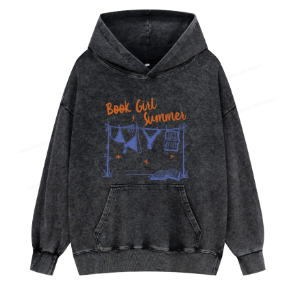 Pagewings Book Girl Summer Bookish Unisex Washed Hoodie