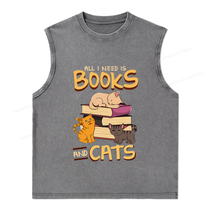 Pagewings All I Need Is Books And Cats Unisex Washed Tank Top