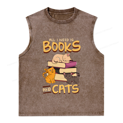 Pagewings All I Need Is Books And Cats Unisex Washed Tank Top