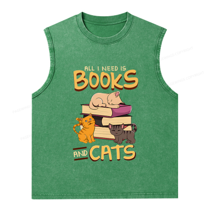 Pagewings All I Need Is Books And Cats Unisex Washed Tank Top