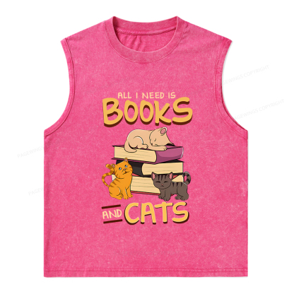 Pagewings All I Need Is Books And Cats Unisex Washed Tank Top
