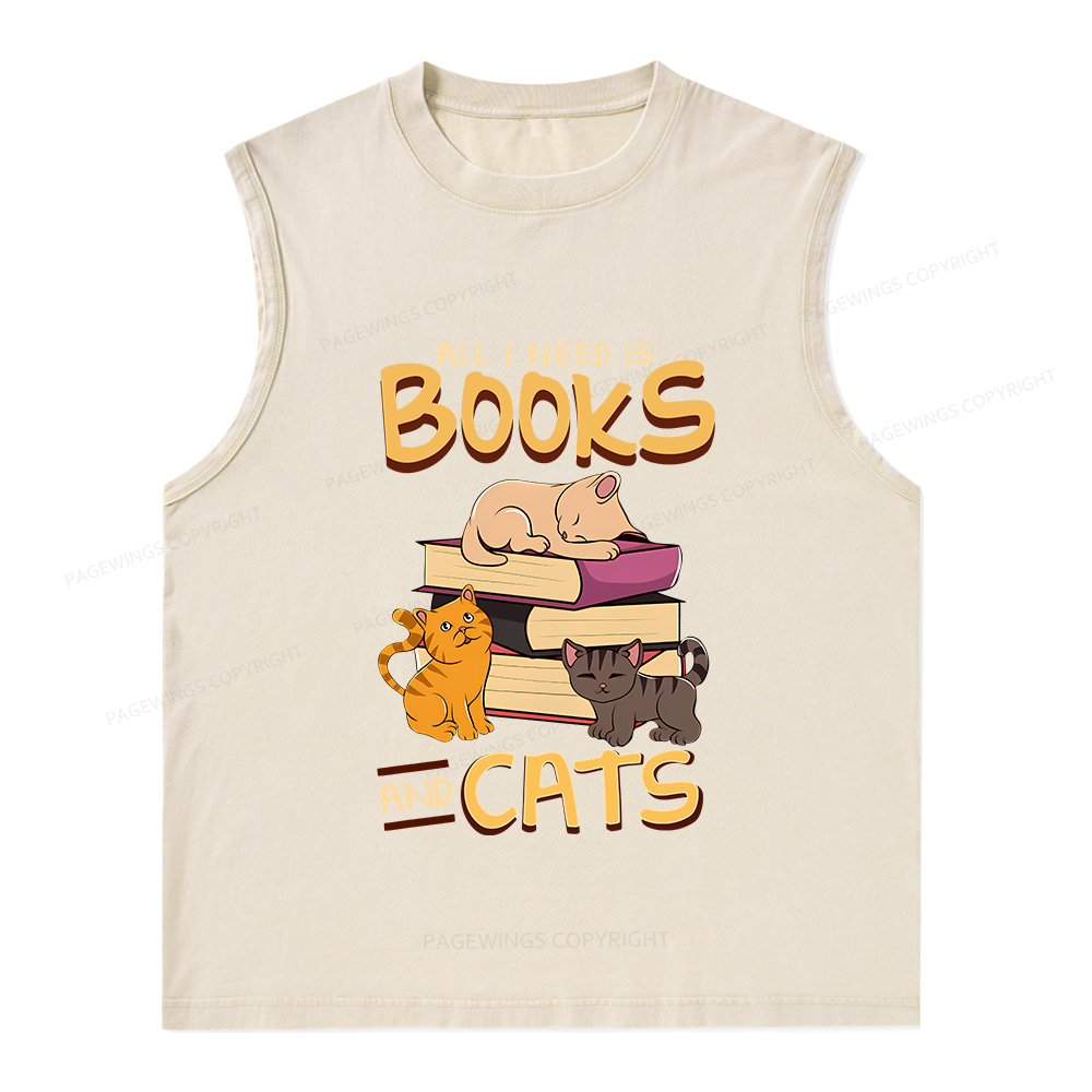 Pagewings All I Need Is Books And Cats Unisex Washed Tank Top