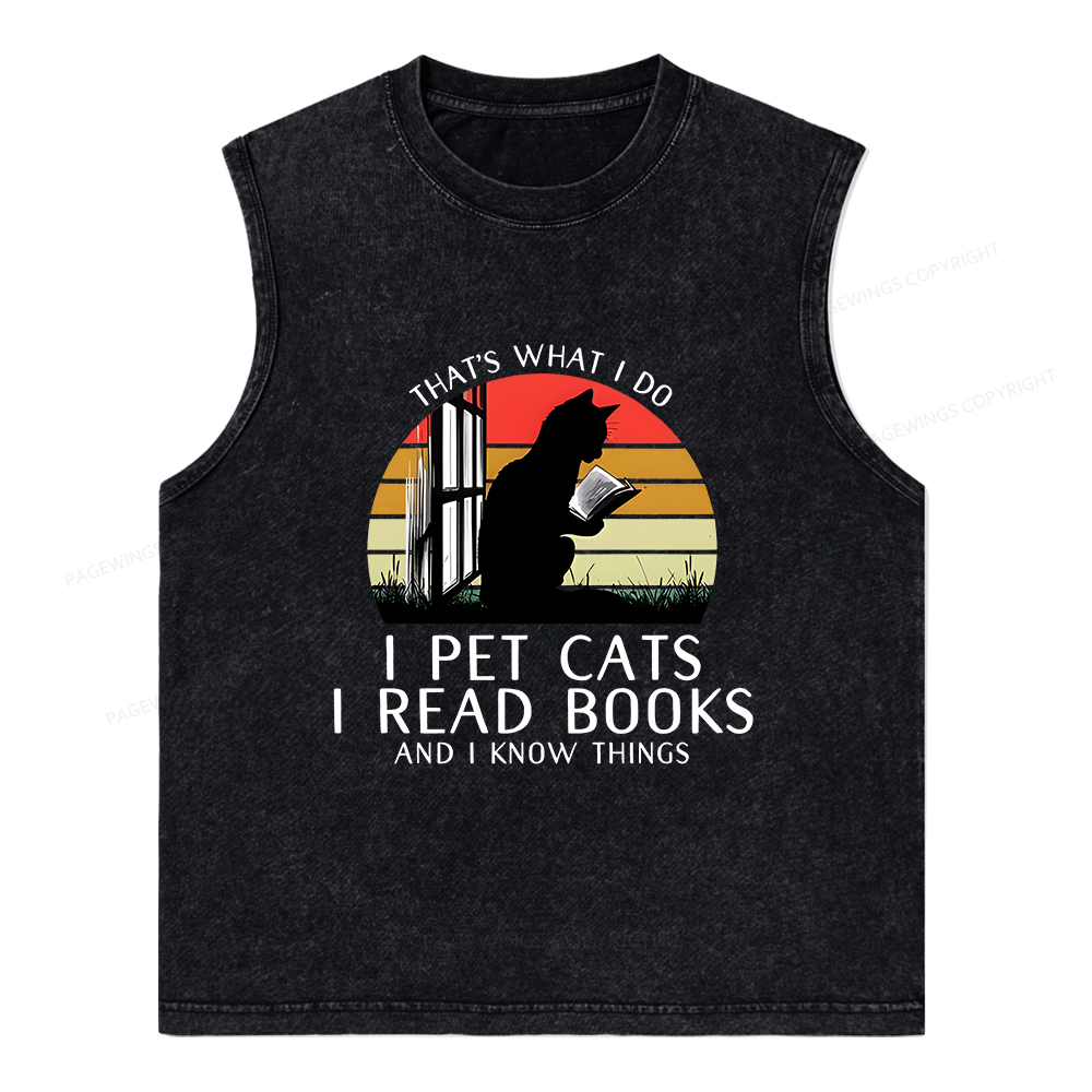 Pagewings Cat And Book Unisex Washed Tank Top