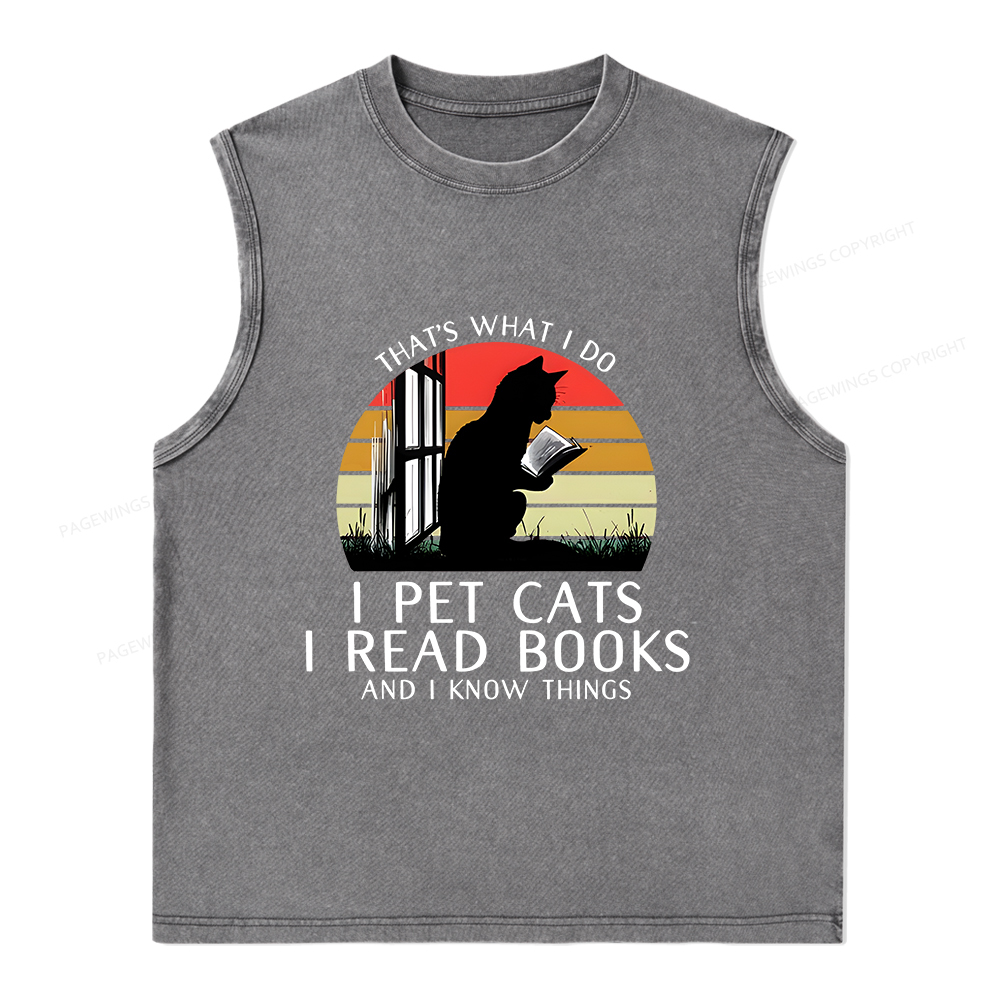 Pagewings Cat And Book Unisex Washed Tank Top