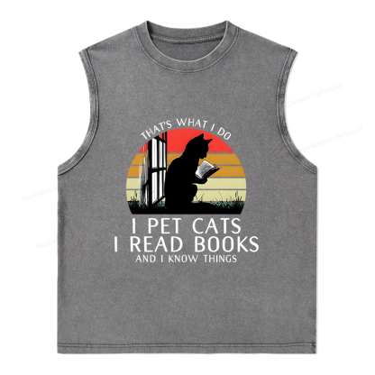 Pagewings Cat And Book Unisex Washed Tank Top
