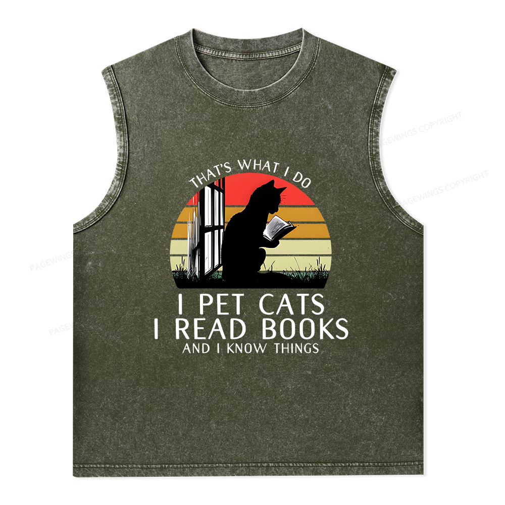 Pagewings Cat And Book Unisex Washed Tank Top