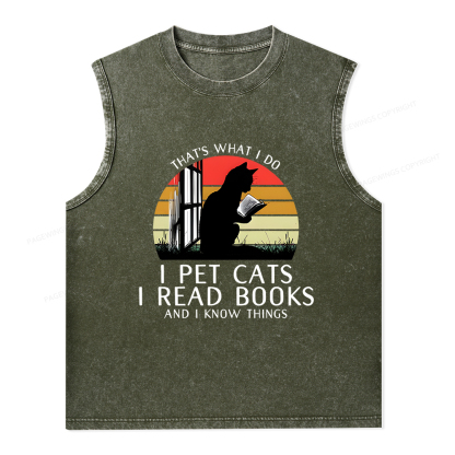 Pagewings Cat And Book Unisex Washed Tank Top