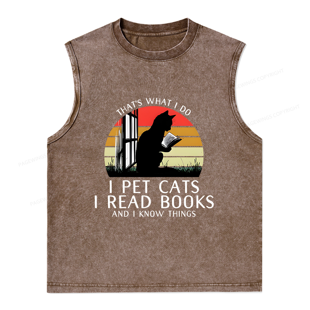 Pagewings Cat And Book Unisex Washed Tank Top