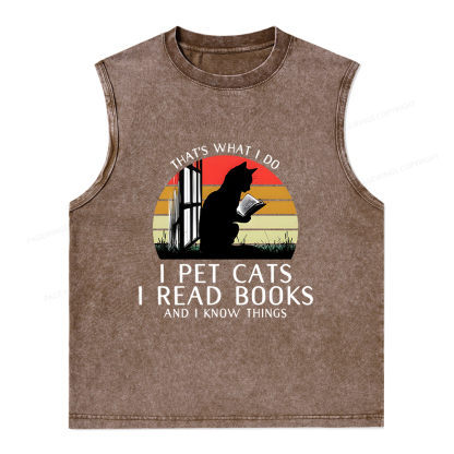 Pagewings Cat And Book Unisex Washed Tank Top