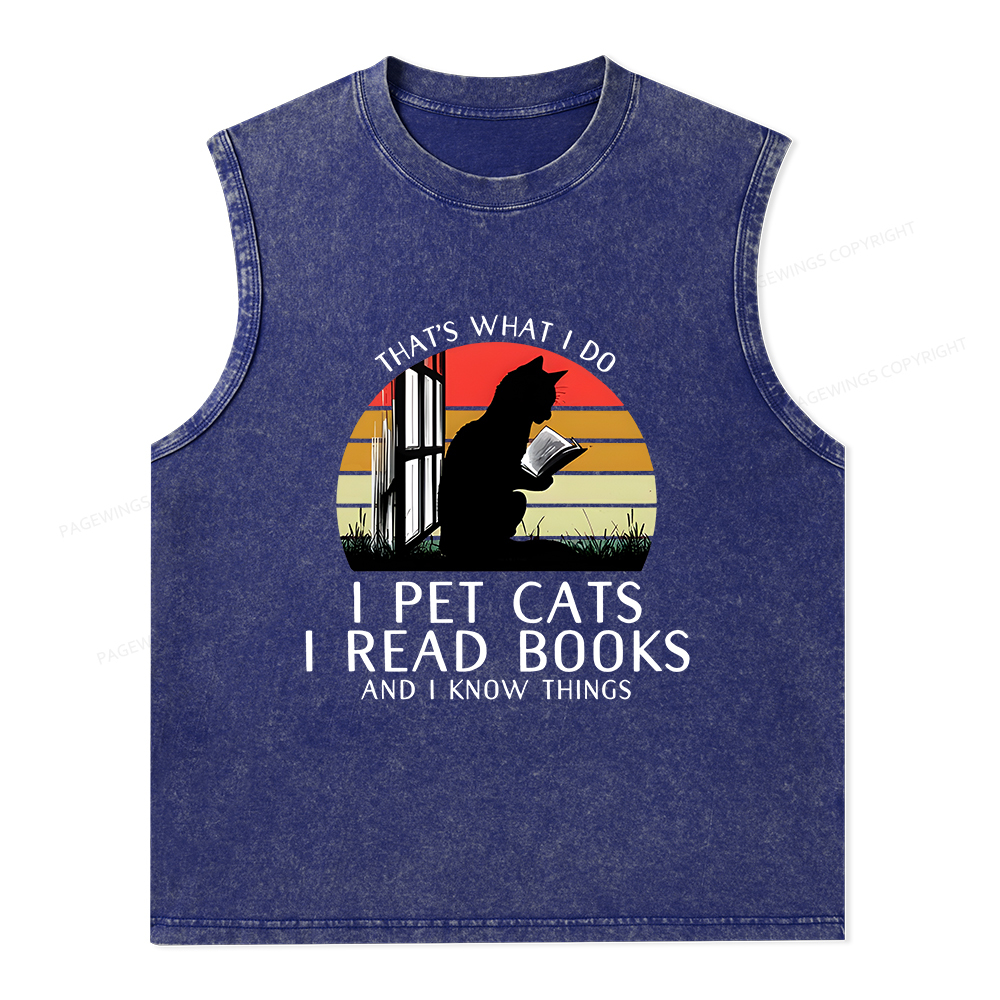 Pagewings Cat And Book Unisex Washed Tank Top