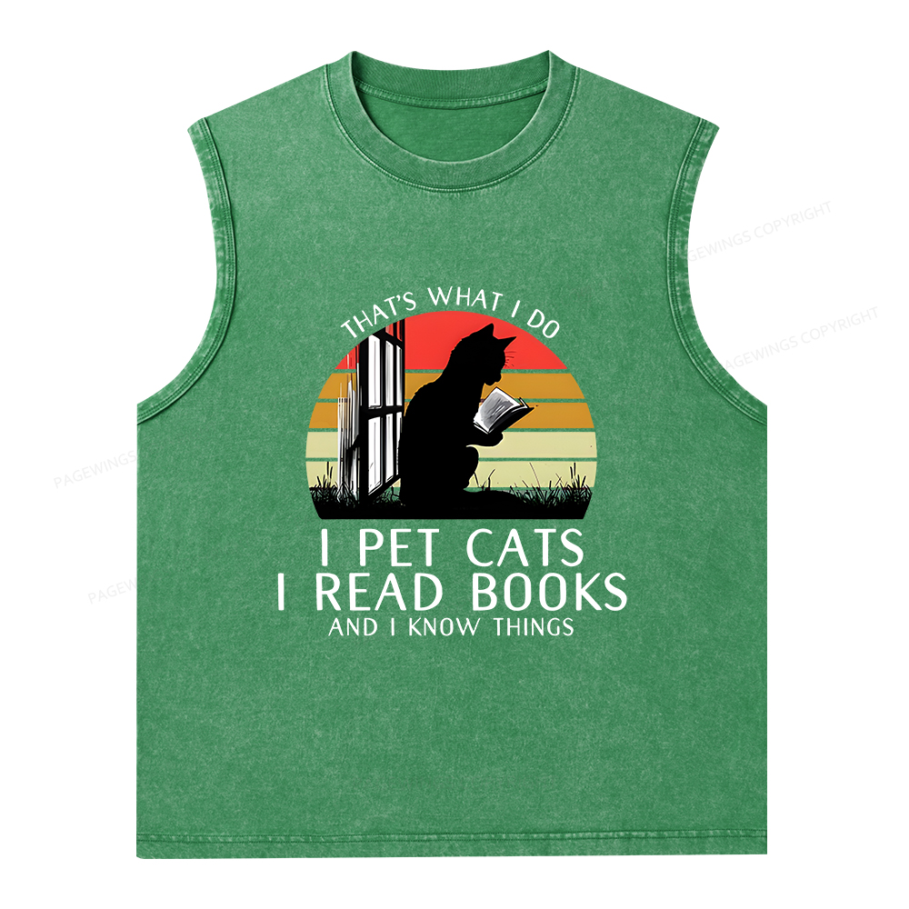 Pagewings Cat And Book Unisex Washed Tank Top