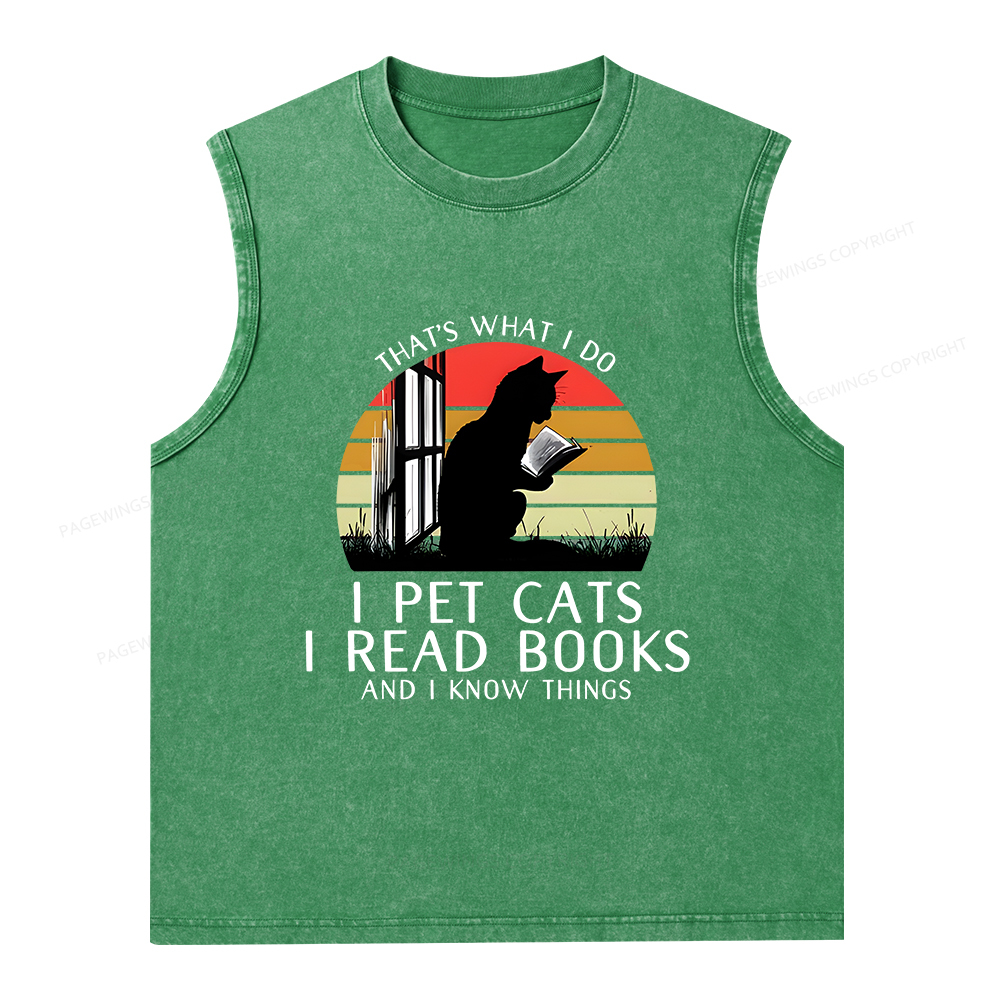 Pagewings Cat And Book Unisex Washed Tank Top