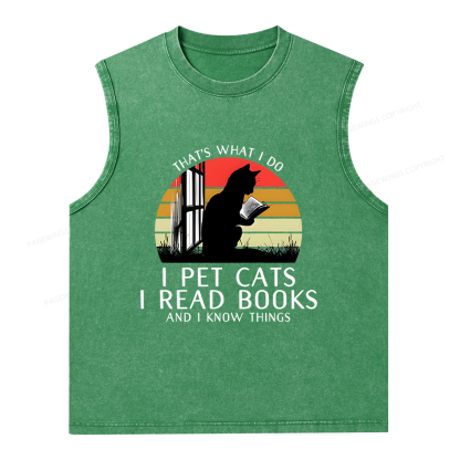Pagewings Cat And Book Unisex Washed Tank Top