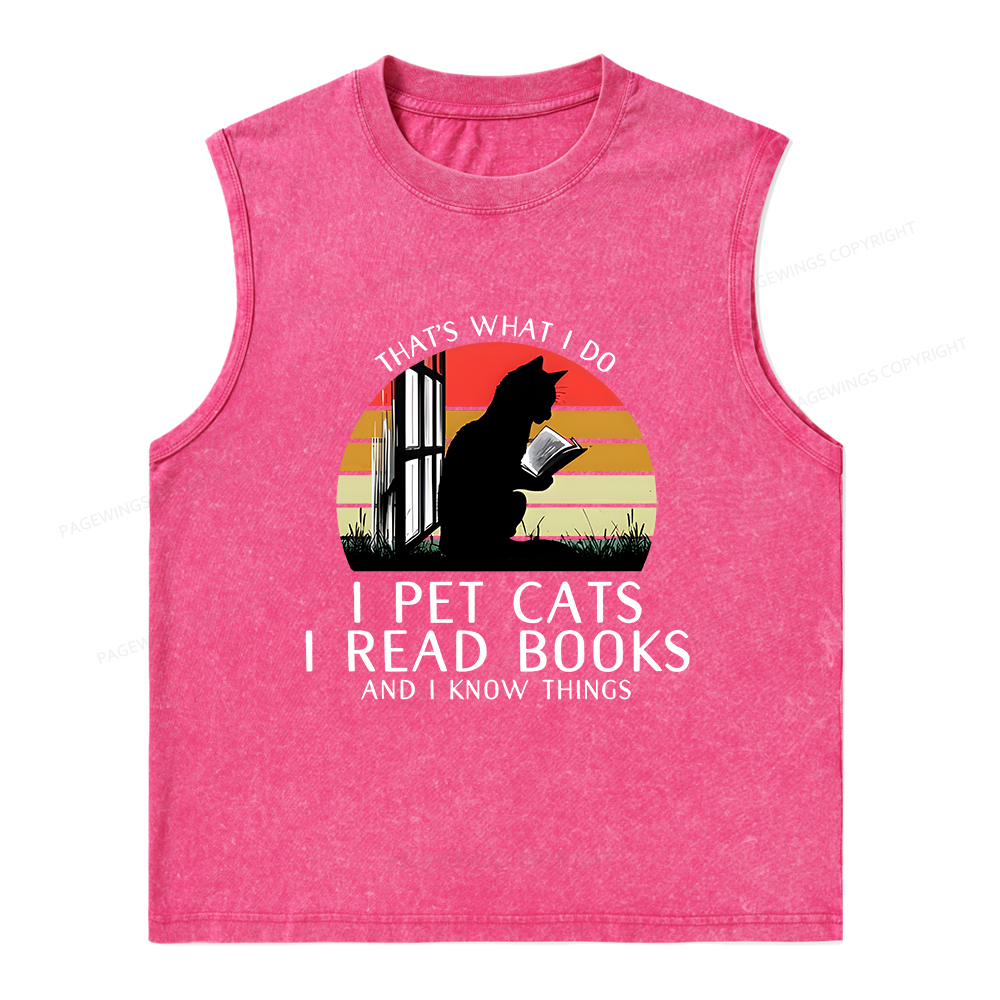 Pagewings Cat And Book Unisex Washed Tank Top
