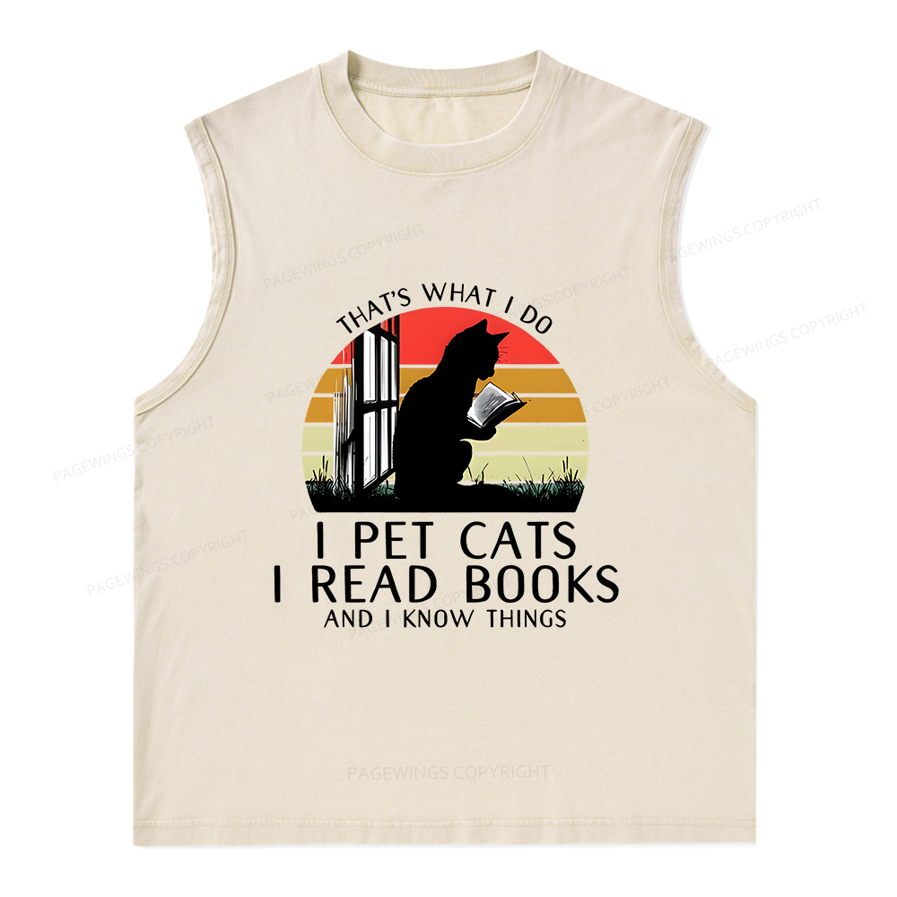 Pagewings Cat And Book Unisex Washed Tank Top